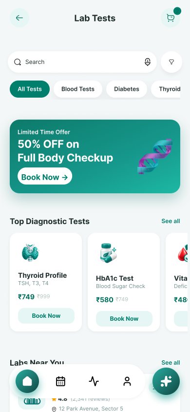 Lab tests screen from the Vimshatika patient app